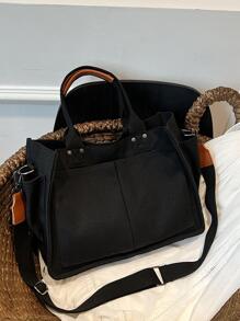 Large Capacity Tote Bag With Adjustable Shoulder Strap - Black - View 8