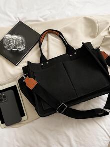 Large Capacity Tote Bag With Adjustable Shoulder Strap - Black - View 5