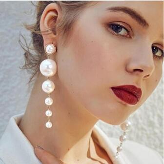 1pair Women's Long Style Faux Pearl Earrings, Princess Style, Suitable For Brides And Daily Wear Elegant Halloween