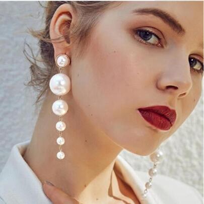 1pair Women's Long Style Faux Pearl Earrings, Princess Style, Suitable For Brides And Daily Wear Elegant. Valentine's Day Accessories