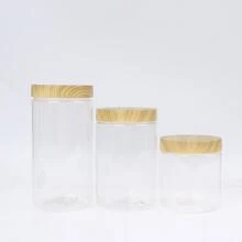 Empty Clear Jar Container With Plastic Imitation Wood Lid Plastic Storage Bottle - M - View 4