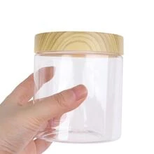 Empty Clear Jar Container With Plastic Imitation Wood Lid Plastic Storage Bottle - M - View 2