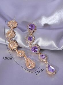 Rhinestone Detail Water-drop Earrings - Mauve Purple - View 3