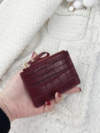 Stone Pattern Alligator Print PU Portable Zipper Ultra-Thin Minimalist Small 6-Card Pack Multi-Card Purse Fashion Short Wallet Simple Daily Use Crocodile Card Holder Card Holder Wallet Business Card Holder Credit Card Holder Card Holder Women For Women Mini Wallet Card Wallet