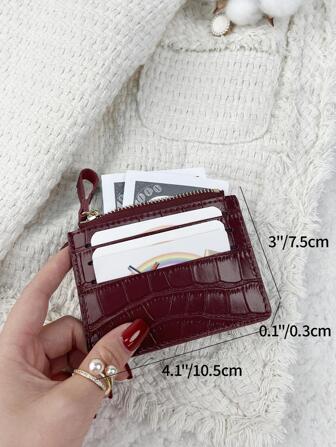 Stone Pattern Alligator Print PU Portable Zipper Ultra-Thin Minimalist Small 6-Card Pack Multi-Card Purse Fashion Short Wallet Simple Daily Use Crocodile Card Holder Card Holder Wallet Business Card Holder Credit Card Holder Card Holder Women For Women Mini Wallet Card Wallet