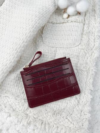 Stone Pattern Alligator Print PU Portable Zipper Ultra-Thin Minimalist Small 6-Card Pack Multi-Card Purse Fashion Short Wallet Simple Daily Use Crocodile Card Holder Card Holder Wallet Business Card Holder Credit Card Holder Card Holder Women For Women Mini Wallet Card Wallet