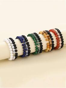 3 cái/bộ đá Đơn giản Đúng mốt Giải trí Tối giản Vòng tay cườm Cho nam giới NỮ Để Trang Trí Hàng Ngày - Đá Mắt Hổ + Sỏi Đen + Đen Sáng - Xem 3