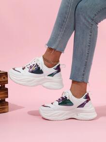 女性透氣字母圖案繫帶老爹鞋,運動戶外運動鞋 - 彩色 - 查看 2