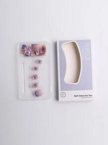 Elevate Your Style With 24pcs Medium Square Rhinestone Decor Ombre Full Cover Fake Nail Press On Nails False Nails Manicure Kit - Multicolor - View 3