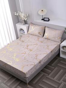 3入組大理石紋樣式印花床單帶金箔 - 咖啡棕 - 查看 4