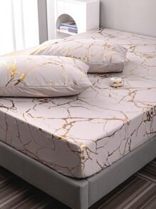 3入組大理石紋樣式印花床單帶金箔 - 咖啡棕 - 查看 5