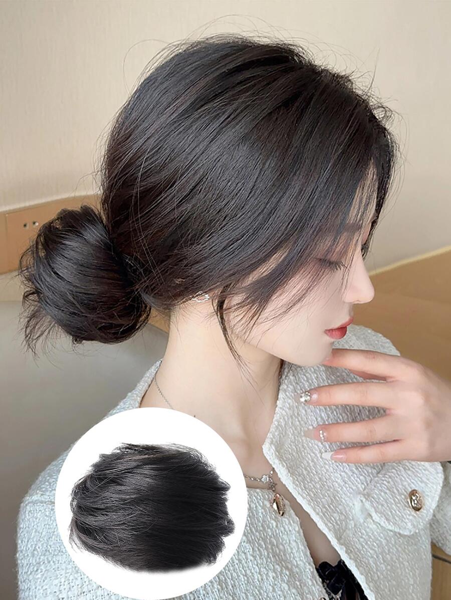 Updo de cabello corto recto sintético - Negro - Ver 1