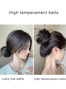 Updo de cabello corto recto sintético - Negro - Ver 8