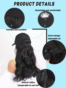 20英寸/50厘米一片式假髮帽女士大波浪長款捲髮黑色帽子棒球帽假髮 - 黑色 - 查看 4