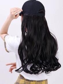 20英寸/50厘米一片式假髮帽女士大波浪長款捲髮黑色帽子棒球帽假髮 - 黑色 - 查看 1