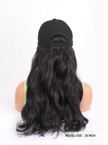 20英寸/50厘米一片式假髮帽女士大波浪長款捲髮黑色帽子棒球帽假髮 - 黑色 - 查看 6