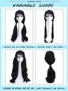 20英寸/50厘米一片式假髮帽女士大波浪長款捲髮黑色帽子棒球帽假髮 - 黑色 - 查看 3