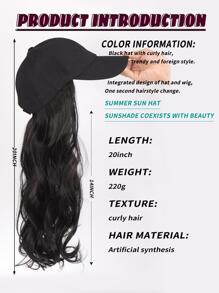 20英寸/50厘米一片式假髮帽女士大波浪長款捲髮黑色帽子棒球帽假髮 - 黑色 - 查看 5