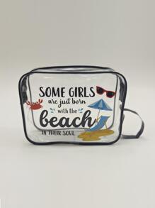 PVC Transparent Beach Cosmetic Bag Outdoor Multi-Functional Toiletry Bag Cute Printed Storage Bag Travel Accessories Airport Portable Travel Storage Bag - Clear - View 2