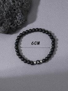 1入組磨砂串珠彈性Love字母細節手環適用於情侶 - 黑色 - 查看 3