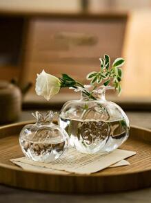 1個創意小巧可愛的透明玻璃石榴花瓶,家庭水培插花瓶裝飾,桌面裝飾手工藝品 - 無色 - 查看 3