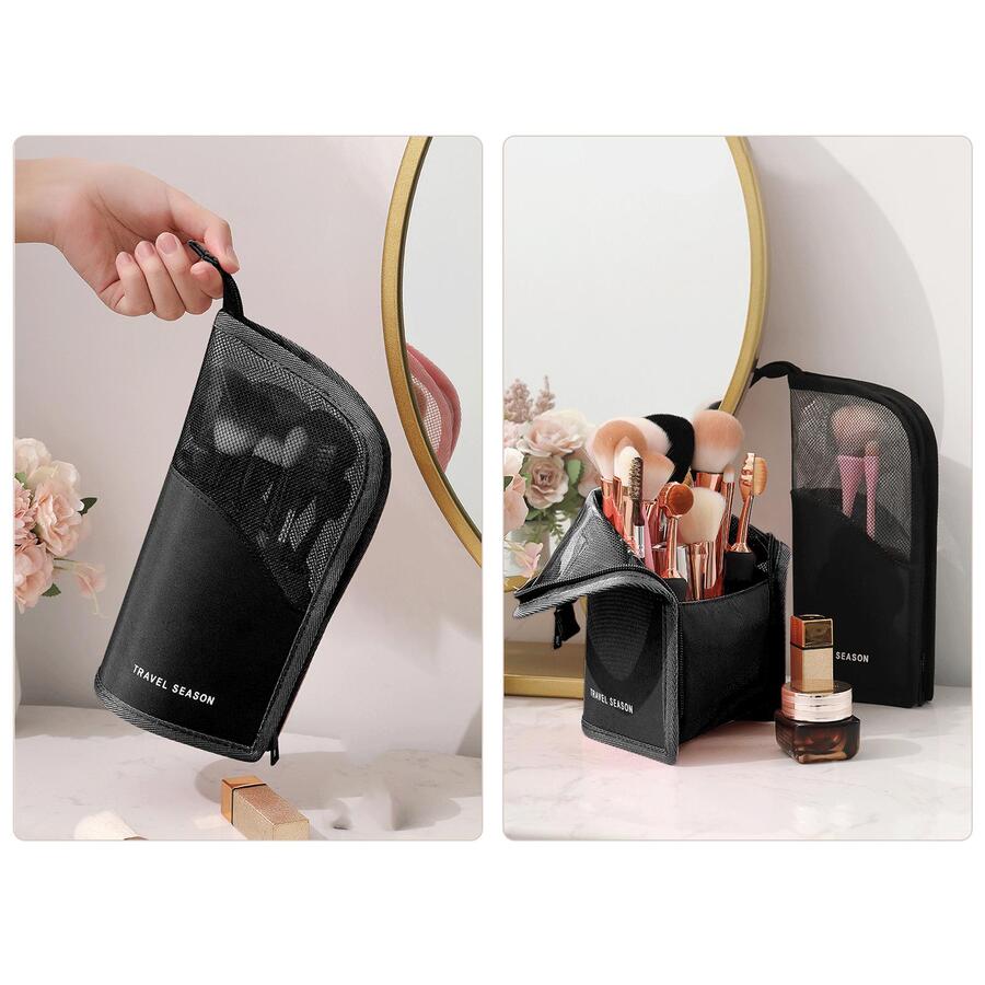 FYY Makeup Brush Organizer Bag High Capacity Portable Waterproof Dust-Free Stand-Up Makeup Brush Holder with Divider for Women Girls - màu đen - Xem 1