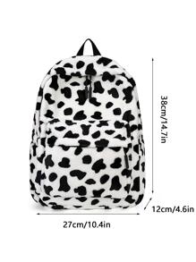 輕便,便攜,柔軟,毛絨,蓬鬆休閒,時尚大容量,輕便牛花紋毛絨經典背包中號拉鍊學院風適用於少女女大學生、白領職員,適用於學校、大學、工作,商務,通勤,返校必備,秋冬季節必備,戶外、暖冬適用