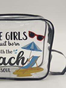 PVC Transparent Beach Cosmetic Bag Outdoor Multi-Functional Toiletry Bag Cute Printed Storage Bag Travel Accessories Airport Portable Travel Storage Bag - Clear - View 4