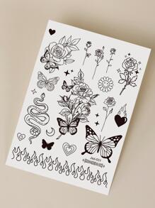 1 Tấm Hoa & Họa Tiết Bướm Tạm Thời Miếng Dán Hình Xăm Ngọn Lửa Hoa Văn Cơ Thể Giả Miếng Dán Hình Xăm - màu đen - Xem 4