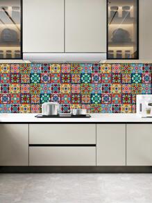 10 pezzi/20 pezzi Adesivi per piastrelle con mandala colorati per la cucina, decalcomanie da parete in PVC autoadesive, impermeabili e resistenti all'olio