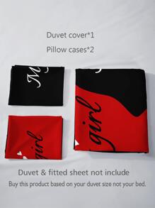 3pcs Black And Red Heart Alphabet Bedding Set (1 Quilt Cover Without Comforter + 2 Pillowcases Without Pillow Core), Home Dorm High Definition Printing - Multicolor - View 6