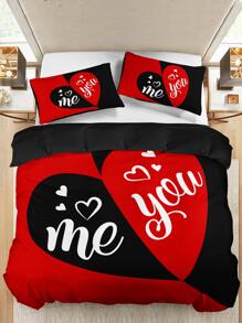 3pcs Black & Red Heart & Alphabet Pattern Duvet Cover Set (1 Duvet Cover Without Filling & 2 Pillowcases Without Pillow Core), High Definition Print For Home & Dorm Room - Multicolor - View 4