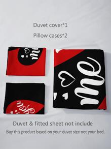 3pcs Black & Red Heart & Alphabet Pattern Duvet Cover Set (1 Duvet Cover Without Filling & 2 Pillowcases Without Pillow Core), High Definition Print For Home & Dorm Room - Multicolor - View 7