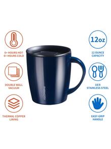 1pc Insulated Coffee Mug Stainless Steel Coffee Mug with Lid Handle Double Wall Vacuum Travel Mug Camping Tumbler Cup Men Women 12 oz - 藍色 - 查看 6