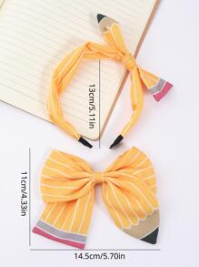 1入組女孩鉛筆圖案蝴蝶結裝飾可愛髮箍和1入組鴨嘴夾適用於後至開學季 - 彩色 - 查看 6