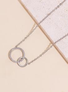 1pc Cubic Zirconia Inlaid Round Link Chain Necklace Suitable For Women's Wedding Gift