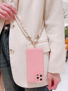 Solid Phone Case With Faux Pearl Lanyard - Pink - View 7
