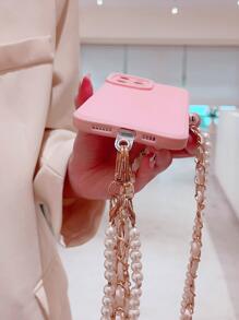 Solid Phone Case With Faux Pearl Lanyard - Pink - View 3