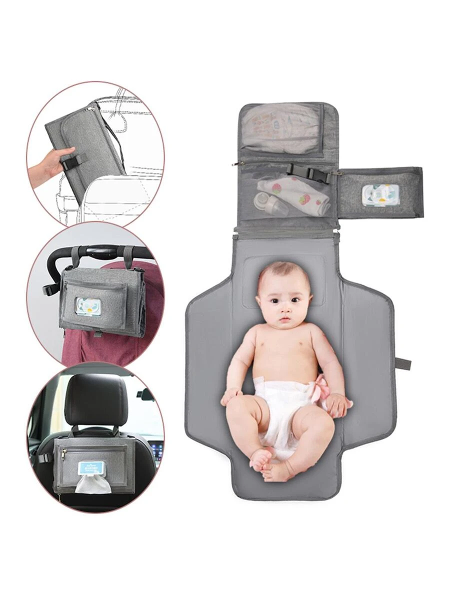 1 件可折疊嬰兒座墊,附掛帶,適用於嬰兒車和紙巾架媽咪包 - 淺灰色 - 查看 1