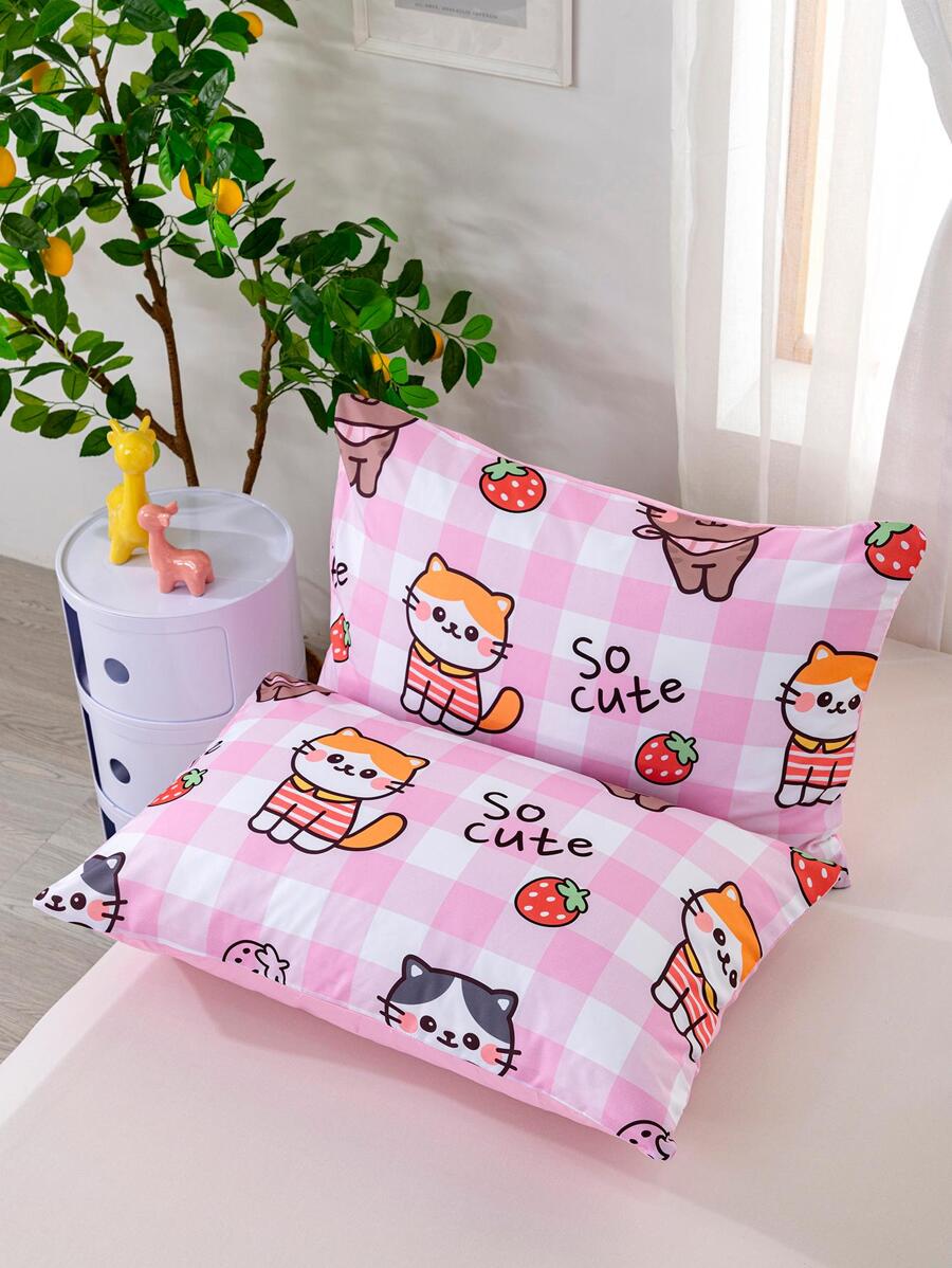 Vỏ gối họa tiết hoạt hình 2 chiếc - Hồng - Xem 1