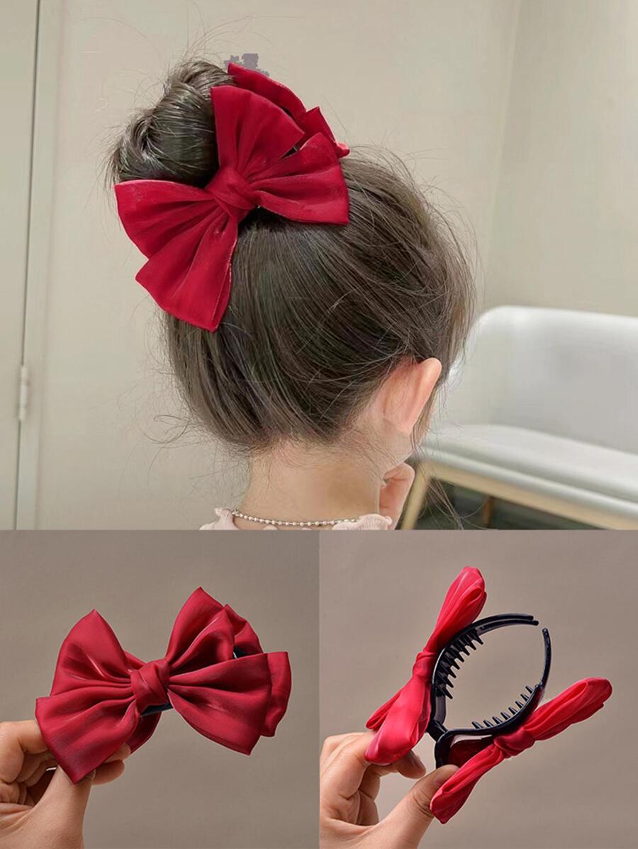 1 cô gái nơ trang trí móng vuốt tóc dễ thương cho cuộc sống hàng ngày - Màu Đỏ Sâu - Xem 1