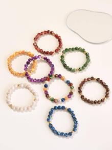 男士1入組時尚圖案串珠手鏈適合女士日常裝飾,適用於首飾類禮品和派對 - 藍色 - 查看 2