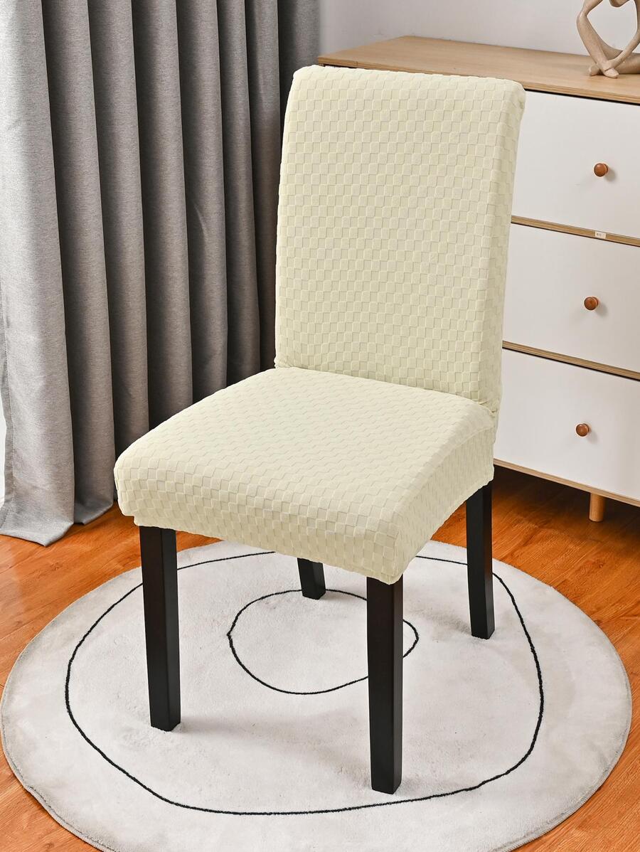 Small Check Jacquard Waterproof Elastic Chair Cover Suitable For Dining Room And Bedroom - Beige - View 1