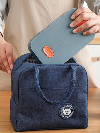 1入組兒童字母&熊貼布裝飾拉鍊便當袋