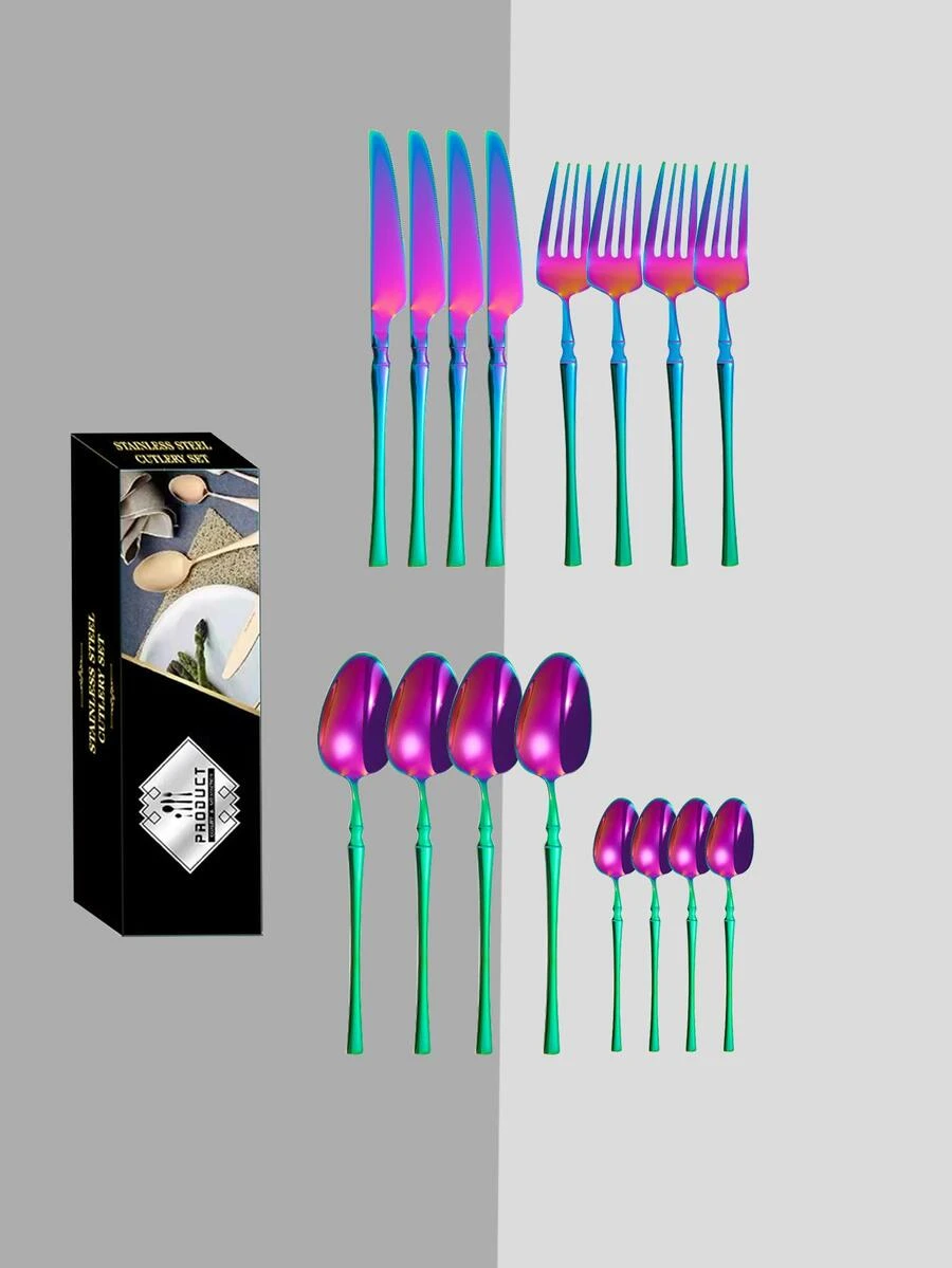 17 piezas/set Set cubiertos portátil de acero inoxidable - Multicolor - Ver 1