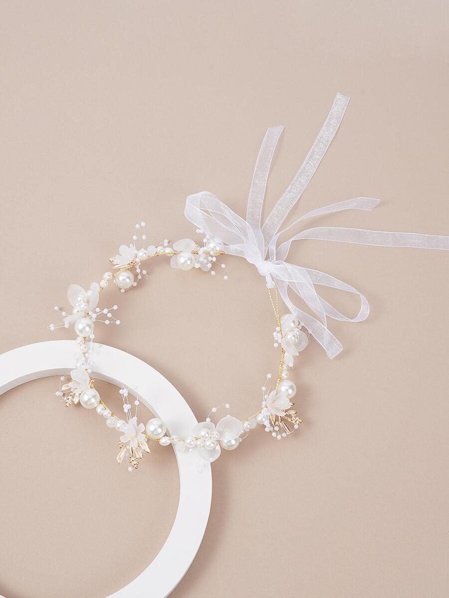 1pc Girls Faux Pearl & Flower Decor Hair Band For Party