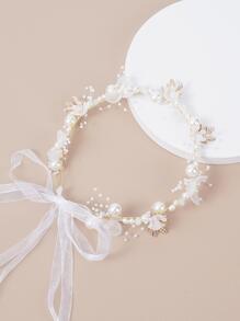 1pc Girls Faux Pearl & Flower Decor Hair Band For Party