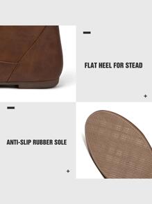 Women's Slouchy Mid Calf Boots Zip up Flat Boots - màu nâu - Xem 6