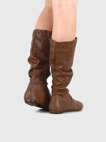 Women's Slouchy Mid Calf Boots Zip up Flat Boots - màu nâu - Xem 3