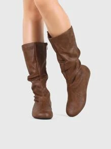 Women's Slouchy Mid Calf Boots Zip up Flat Boots - màu nâu - Xem 2